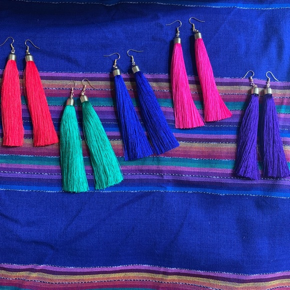 Blue Tassel Drop Earrings - Picture 3 of 7